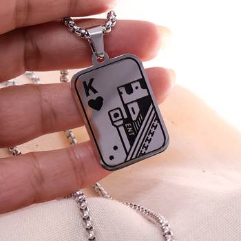 Abhika creations king of hearts card pendant necklace for men | stainless steel chain silver plated chain 4