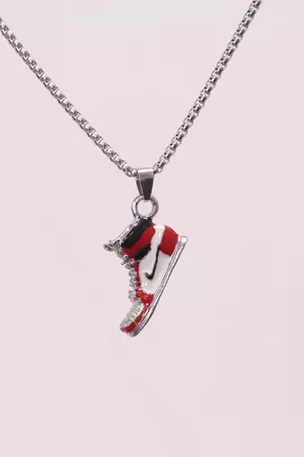 Abhika creations men   s sneaker pendant necklace | hip hop streetwear silver plated stainless steel chain