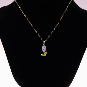 abhika creations purple flower pendant necklace for women | gold plated enamel charm stainless steel chain 1