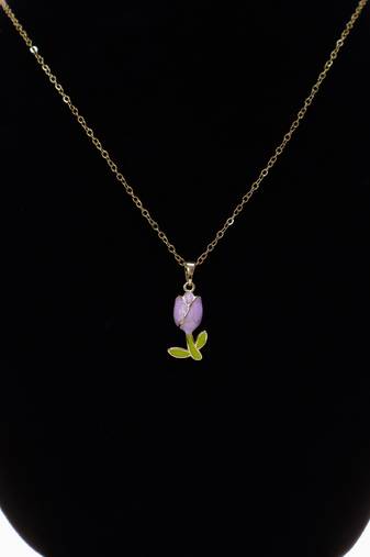 abhika creations purple flower pendant necklace for women | gold plated enamel charm stainless steel chain