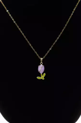 abhika creations purple flower pendant necklace for women | gold plated enamel charm stainless steel chain