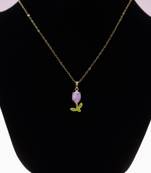 abhika creations purple flower pendant necklace for women | gold plated enamel charm stainless steel chain