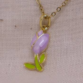 abhika creations purple flower pendant necklace for women | gold plated enamel charm stainless steel chain 2