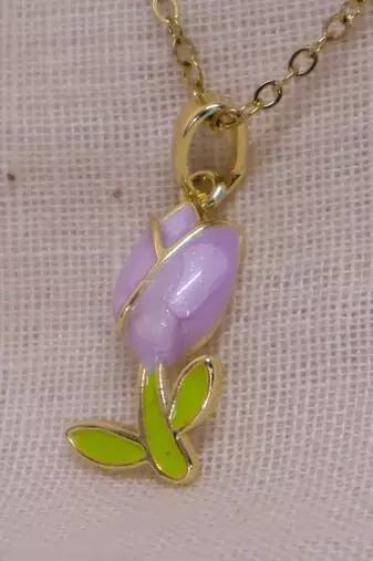 abhika creations purple flower pendant necklace for women | gold plated enamel charm stainless steel chain