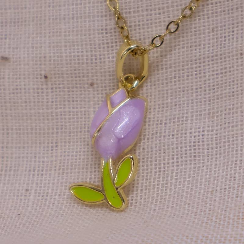 abhika creations purple flower pendant necklace for women | gold plated enamel charm stainless steel chain