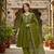 green cotton embroidered flared anarkali pant and dupatta set