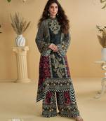 Black heavy crepe digital print full stitched free size upto 44 palazzo suits