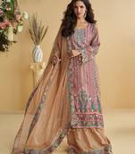 Pink heavy crepe digital print full stitched palazzo suits