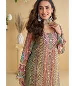 Peach heavy crepe digital print full stitched palazzo suits