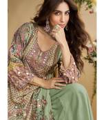 Pastel green heavy crepe digital print full stitched palazzo suits