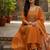 orange cotton embroidered flared anarkali pant and dupatta set