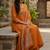 orange cotton embroidered flared anarkali pant and dupatta set