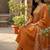 orange cotton embroidered flared anarkali pant and dupatta set