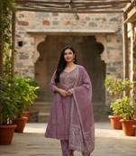 onioin pink cotton embroidered flared anarkali pant and dupatta set