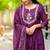 purple cotton embroidered flared anarkali pant and dupatta set