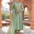 green vichitra silk embroidered flared anarkali pant and dupatta set
