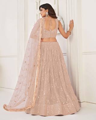 PEACH NET SEQUIN EMBROIDERED LEHENGA SET WITH CHOLI AND DUPATTA 5