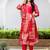 red printed jacquard organza straight kurta pant and dupatta set