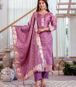 purple jacquard  simmer jacquard straight kurta pant and dupatta set
