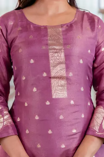purple jacquard  simmer jacquard straight kurta pant and dupatta set