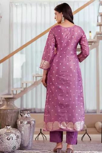 purple jacquard  simmer jacquard straight kurta pant and dupatta set