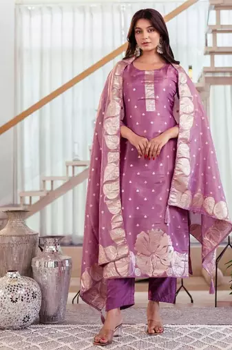 purple jacquard  simmer jacquard straight kurta pant and dupatta set