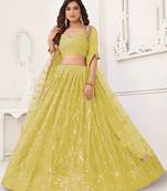 LEMON YELLOW NET SEQUIN EMBROIDERED LEHENGA SET WITH CHOLI AND DUPATTA