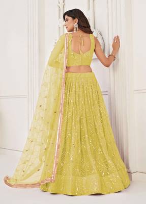 LEMON YELLOW NET SEQUIN EMBROIDERED LEHENGA SET WITH CHOLI AND DUPATTA 4