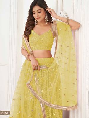 LEMON YELLOW NET SEQUIN EMBROIDERED LEHENGA SET WITH CHOLI AND DUPATTA 5