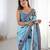 Women's sky blue chinon digital printed designer saree with blouse