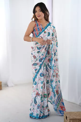 Women's multicolor chinon digital printed designer saree with blouse