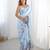 Women's sky blue chinon digital printed designer saree with blouse