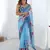 Women's sky blue chinon digital printed designer saree with blouse