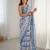 Women's blue chinon digital printed designer saree with blouse