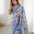 Women's blue chinon digital printed designer saree with blouse