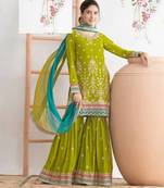 Light green chinon silk semi stitched wedding suits