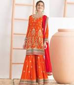 Orange chinon silk  wedding suits