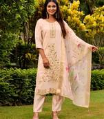 peach embroidered roman straight kurta pant and dupatta set
