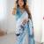 Women's sky blue chinon digital printed designer saree with blouse