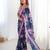 Women's navy blue chinon digital printed designer saree with blouse