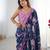 Women's navy blue chinon digital printed designer saree with blouse