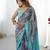 Women's grey chinon digital printed designer saree with blouse