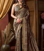 mehendi cluster digital saree with jacquard border & jhallar