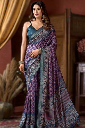 purple cluster digital saree with jacquard border & jhallar