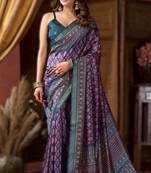purple cluster digital saree with jacquard border & jhallar