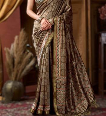 mehendi cluster digital saree with jacquard border & jhallar 2
