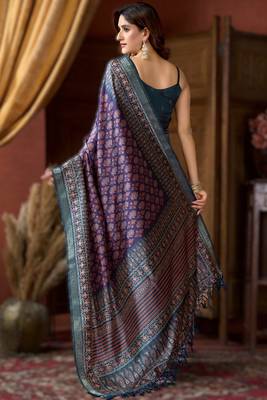 purple cluster digital saree with jacquard border & jhallar 2