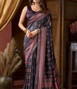 Purple cluster digital saree with jacquard border & jhallar
