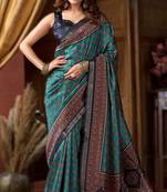 blue cluster digital saree with jacquard border & jhallar