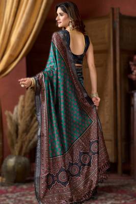 blue cluster digital saree with jacquard border & jhallar 2